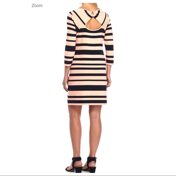 Crown & Ivy Women’s Navy & Orange Striped Jersey Sheath Dress Size Medium NWT - Picture 2 of 7